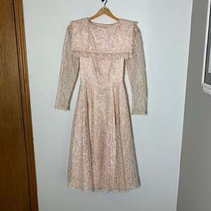 Vintage Womens Gunne Sax Dress Pink Lace Midi Size 3-XXS/XS EUC!